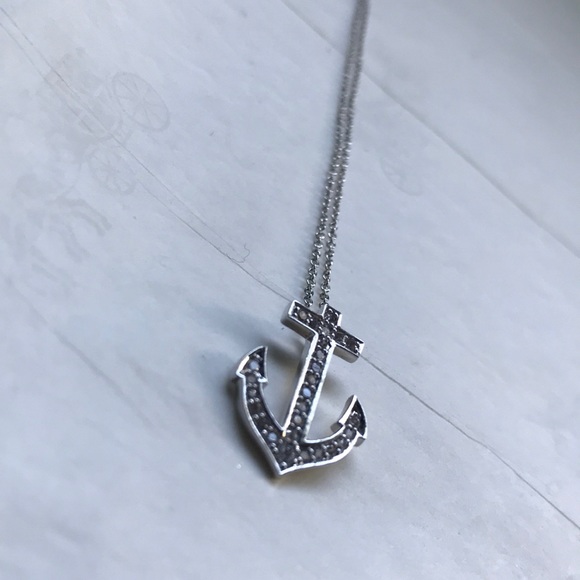 Sterling Silver & diamond Anchor pendant necklace - Picture 3 of 7